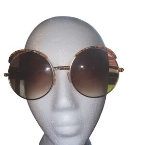 Womens Round Teashades Sunglasses Gold Frame‎ Orange Brown Fabric Accents Unique